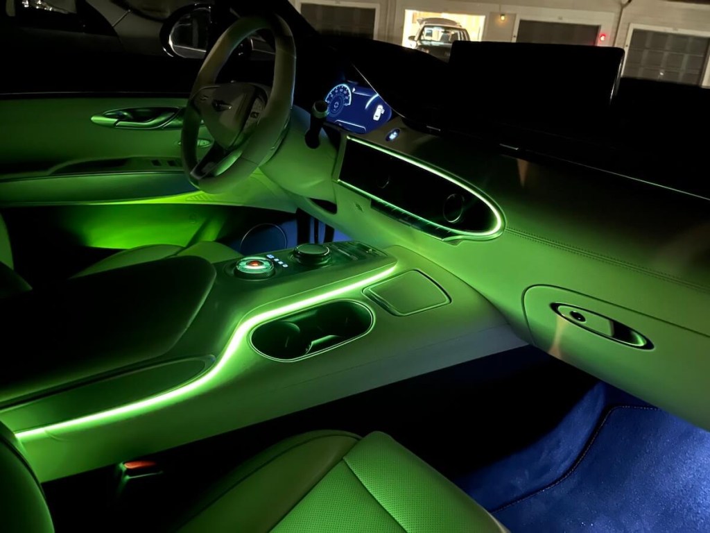 2023 Genesis Electrified GV70 interior view at nighttime
