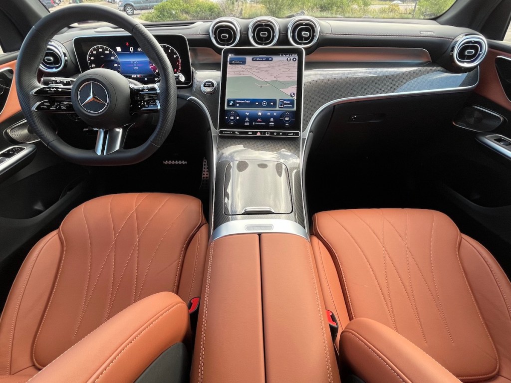 A front view of the front seats in the 2023 Mercedes-Benz GLC 300 luxury SUV
