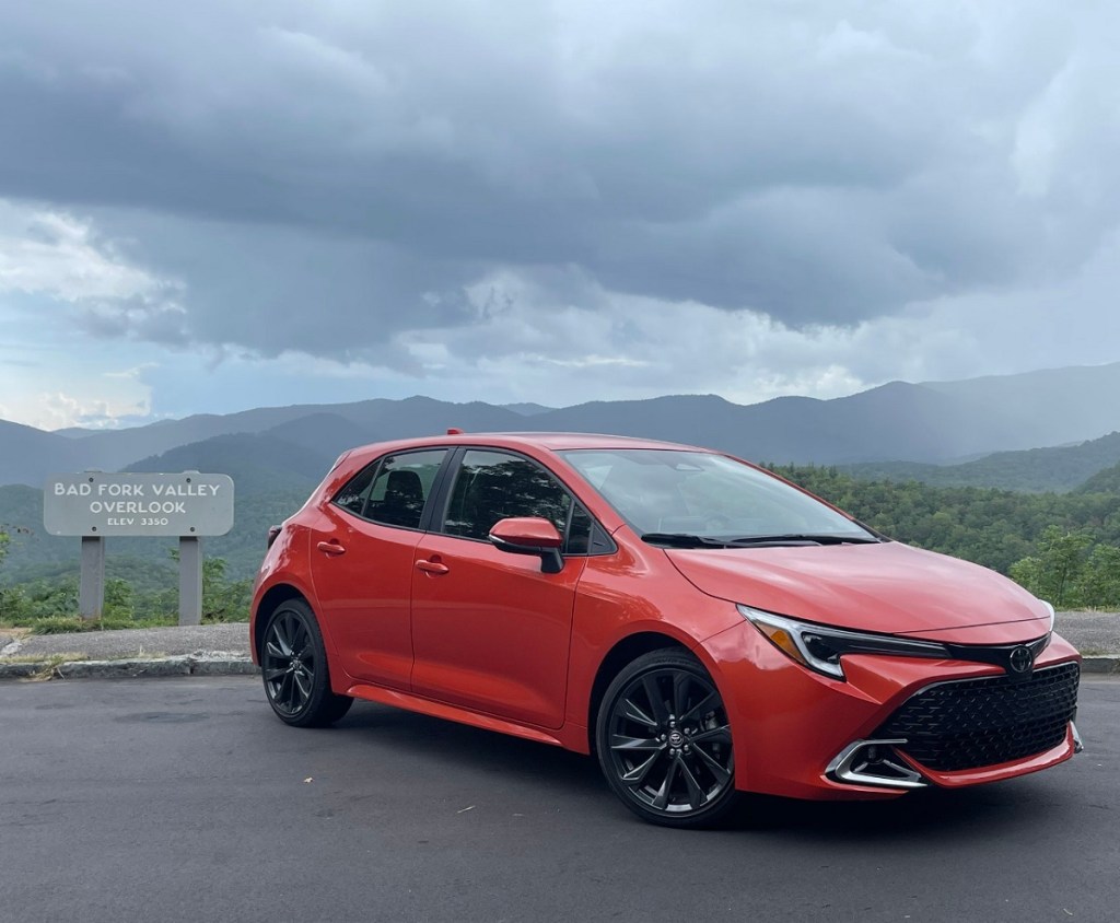 The 2023 Toyota Corolla Hatchback parked at a scenic lookout 