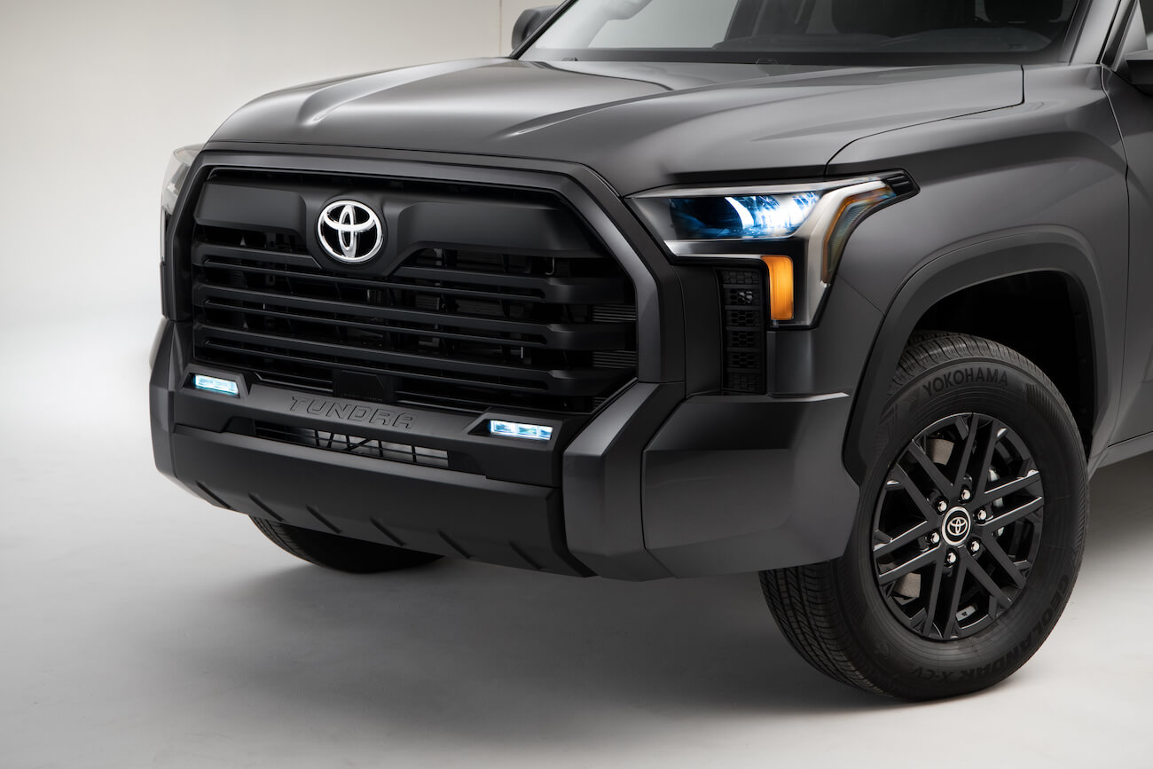 The 2023 Toyota Tundra in gray against a white display. The base Toyota Tundra SR is good value.