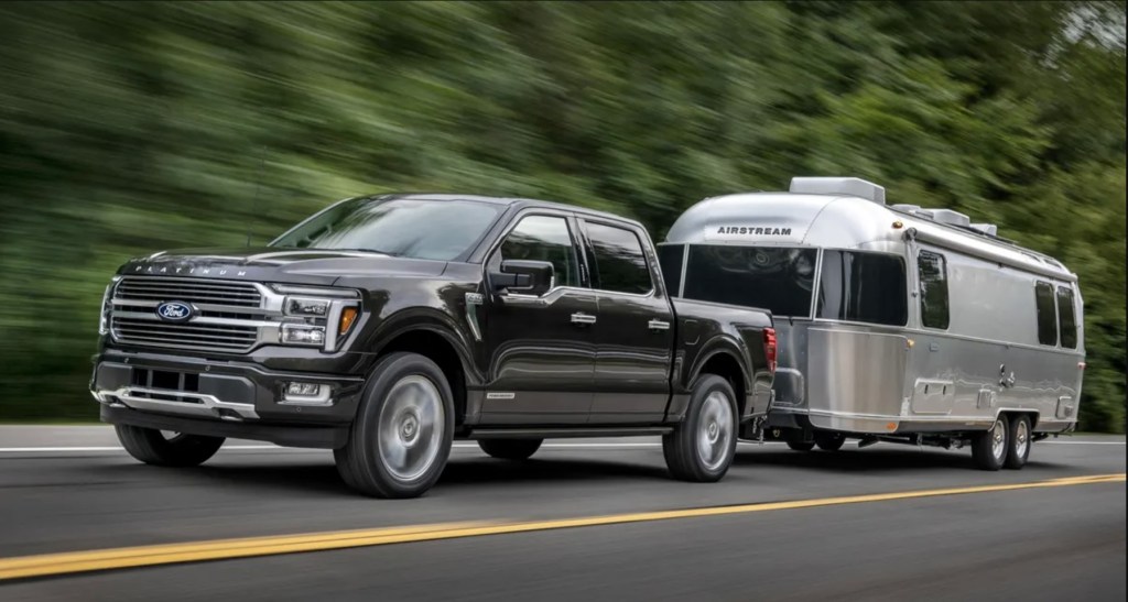 The 2024 Ford F-150 Hybrid towing an Airstream camper