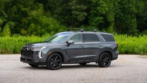 A gray 2024 Hyundai Palisade XRT parked in front of the woods. Hyundai Palisade sales are on the decline.