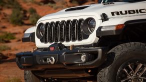 A white 2024 Jeep Wrangler Rubicon 392 shows off its revised grille.