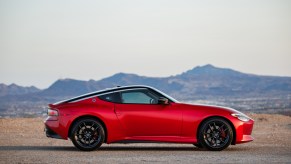 Side profile view of a red 2024 Nissan Z Sports Car, one of the best affordable sports cars currently on the market
