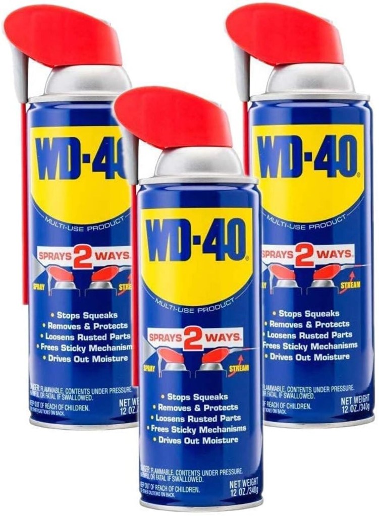 Different versions of WD-40 spray lubricant