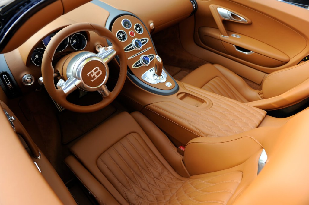The brown interior in the Bugatti Veyron