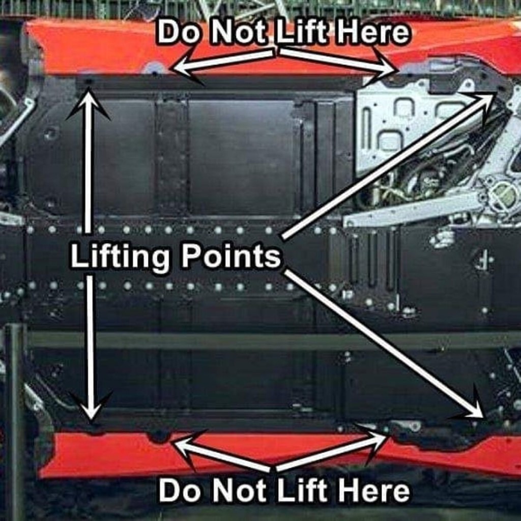 Lift points on a C8 Corvette according to GM