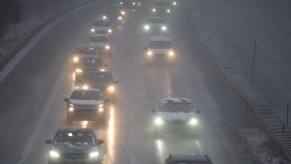 Cars driving in winter