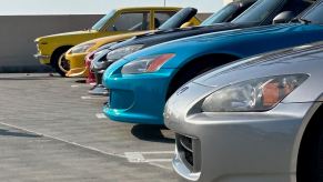 A row of Honda S2000 sports cars show off at the South OC Cars and Coffee in San Clemente.