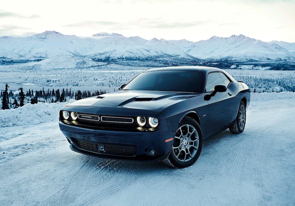 A Dodge Challenger GT in the snow