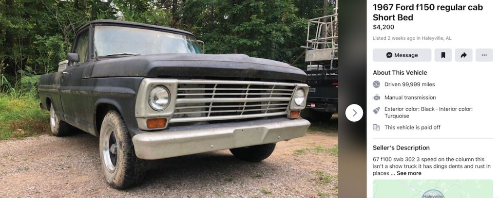 A facebook Marketplace ad for an old ,cheap truck