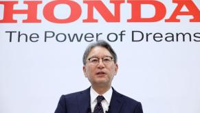 Honda's CEO, Toshihiro Mibe, speaking at an event.