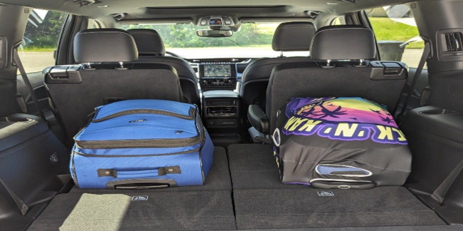 The cargo area of a 2023 Jeep Grand Cherokee L family SUV. 