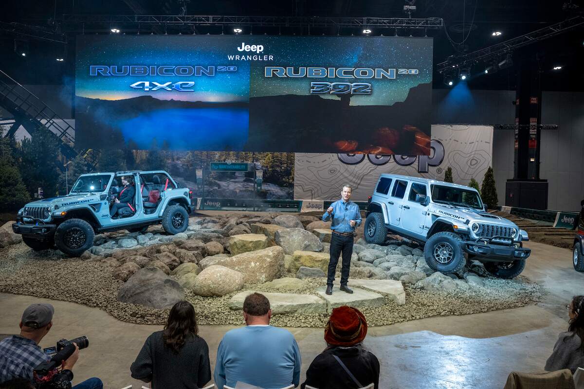 Jim Morrison, SVP of Jeep North America, reveals the Rubicon 20th Anniversary Editions of the 2023 Jeep Wrangler Rubicon 4xe and Wrangler 392