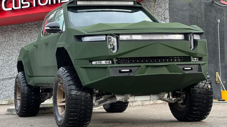 2023 Apocalypse Rivian R1T EV with green bed liner paint