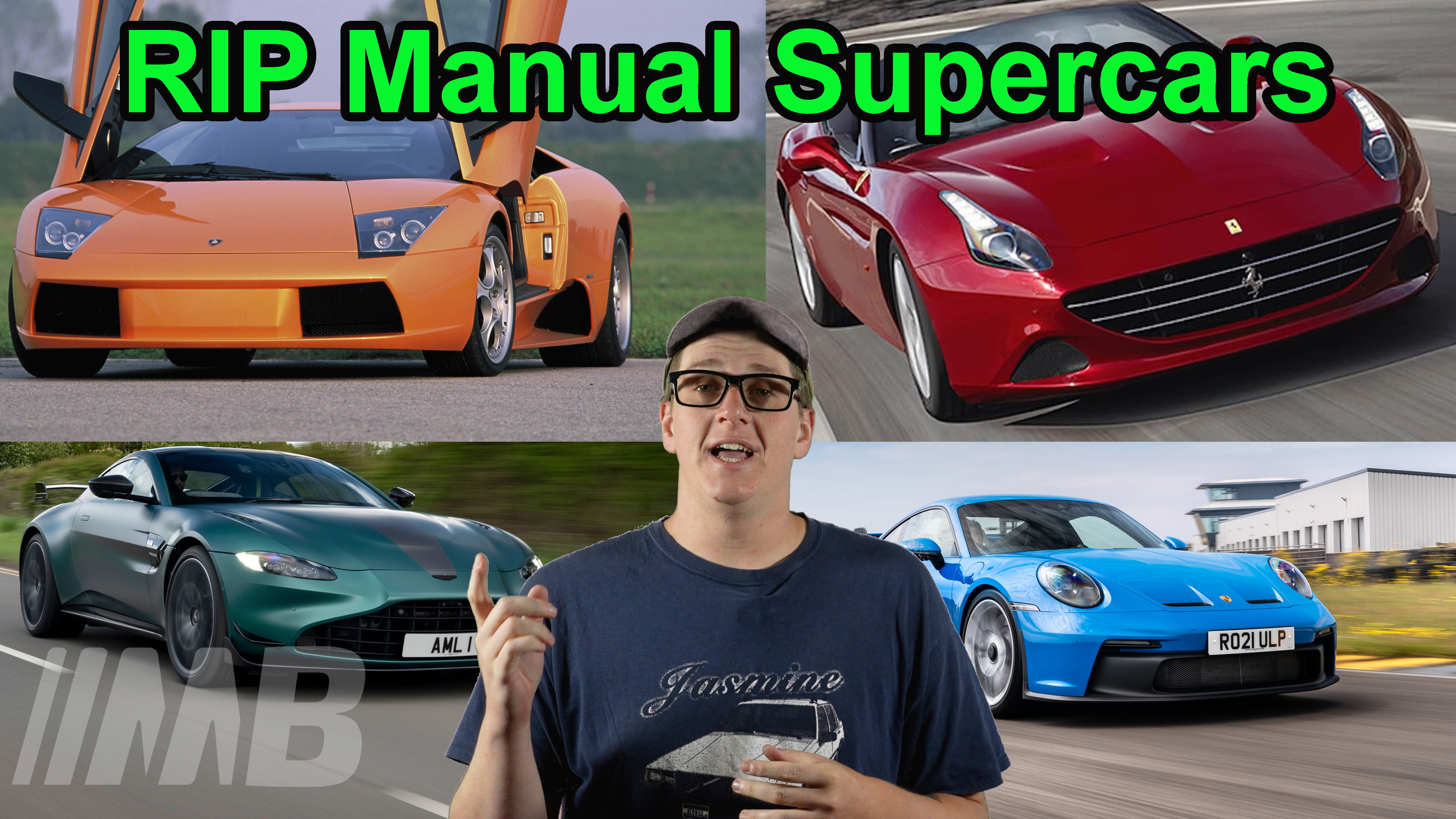Thumbnail from MotorBiscuit original video about the last manual cars from various exotic manufacturers