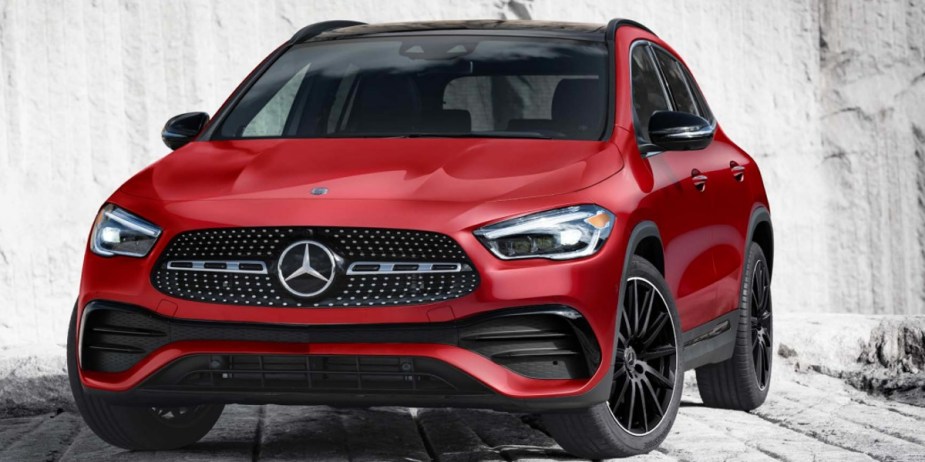 A red 2021 Mercedes-Benz GLA-Class is parked. 