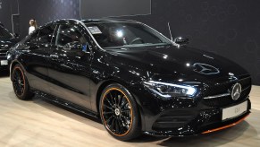 A black Mercedes-Benz CLA is seen during the Vienna Car Show. Mercedes-Benz sales are rebounding