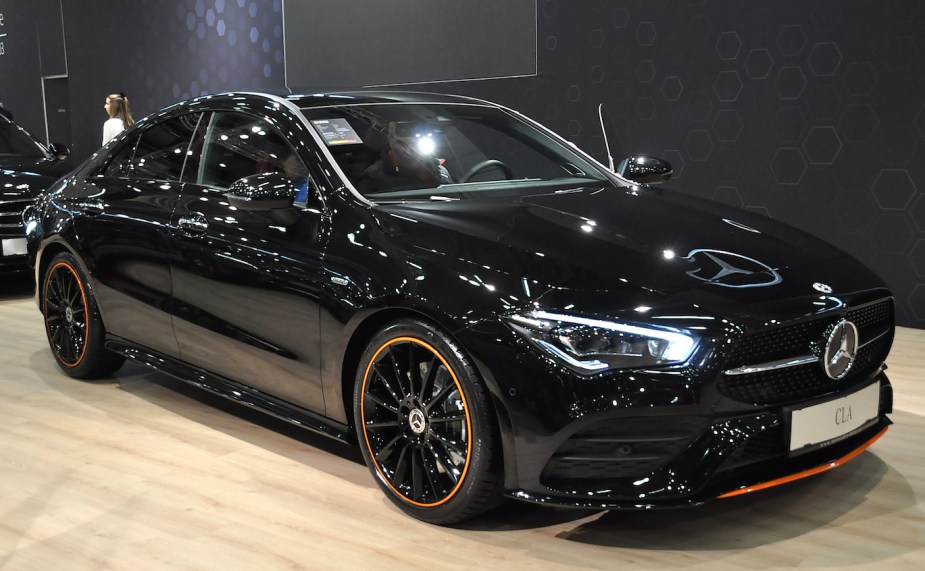 A black Mercedes-Benz CLA is seen during the Vienna Car Show. Mercedes-Benz sales are rebounding