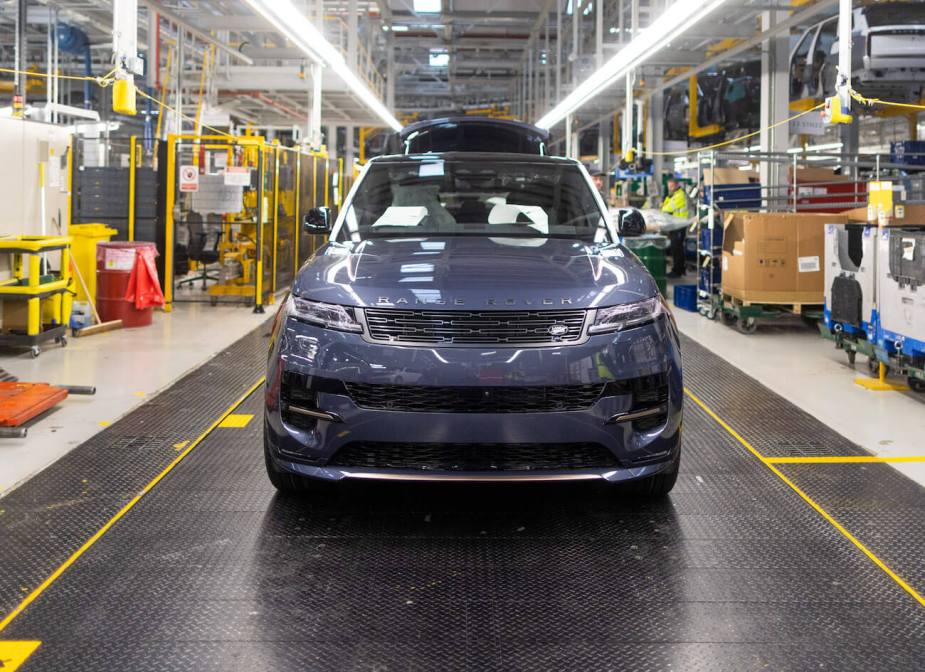 A gray Land Rover Range Rover in production. Range Rover owners love several things about their SUV.