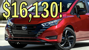Red 2024 Nissan Versa sedan with price