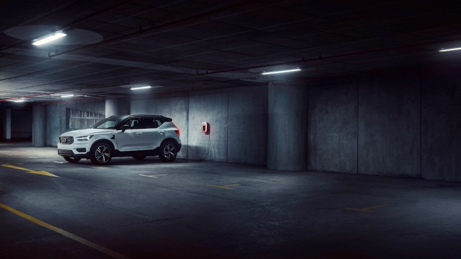 A silver Volvo XC40 parked in a dark parking garage. Volvo XC40 sales are outdone by quite a few models.
