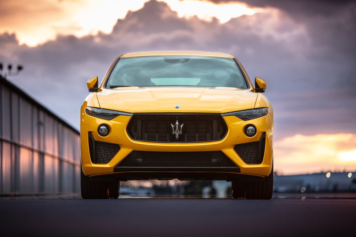 The 2023 Maserati Levante Trofeo SUV front end at sunset