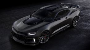 An overhead shot of a 2024 Chevrolet Chevy Camaro ZL1 Collector's Edition sports car coupe model
