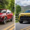 A 2024 Buick Envista ST in Cinnabar Metallic (L) and 2024 Chevy Trax Activ in Nitro Yellow (R) subcompact SUVs