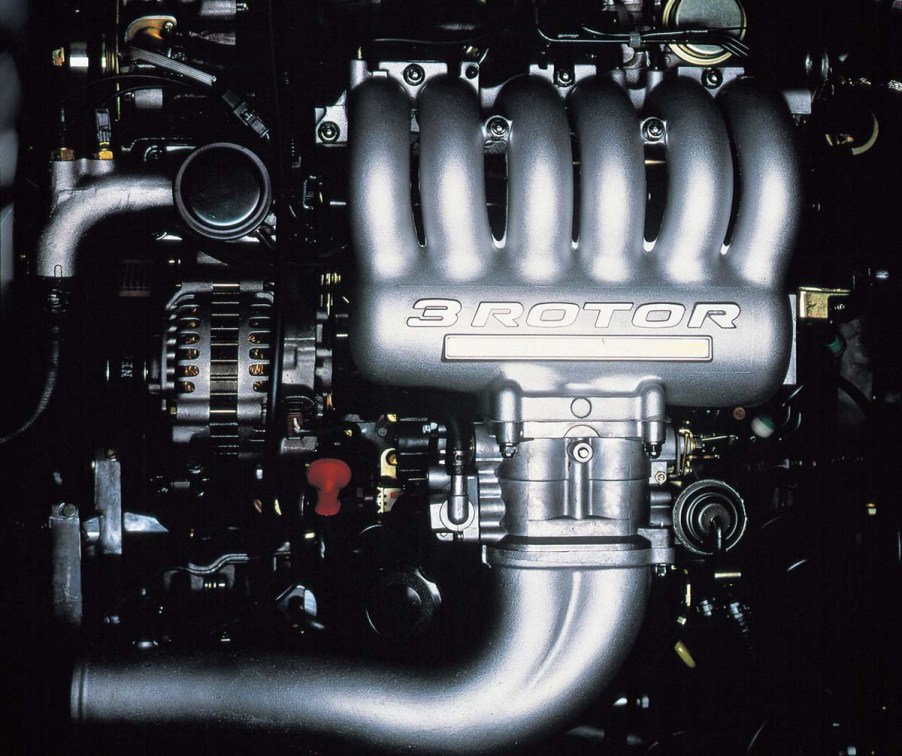 The 20B three-rotor rotary engine with sequential twin turbocharger system from the 1990s Mazda Eunos Cosmo