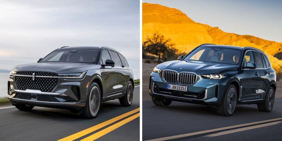 The 2024 Lincoln Nautilus Black Label (R) and BMW X5 xDrive50e compact luxury SUV models