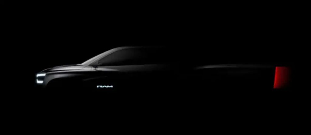 Teaser side view of the 2025 Ram pickup 