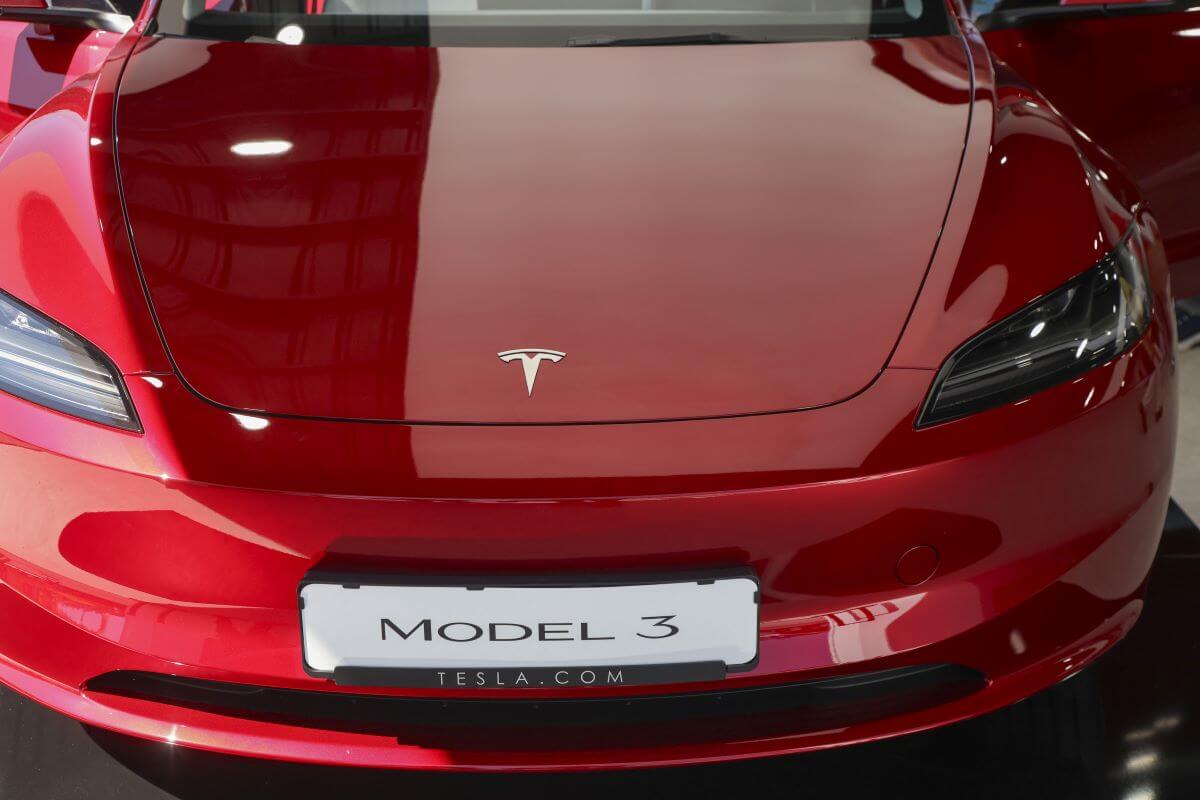 The next-generation Tesla Model 3 all-electric compact luxury sedan at the Munich Motor Show (IAA) in Germany