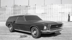 A concept prototype vehicle designed in the 1960s of a Ford Mustang station wagon variant