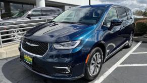A blue 2023 Chrysler Pacifica at a Chrysler Dodge Jeep Ram dealership. Buyers should beware the Chrysler Pacifica's reliability