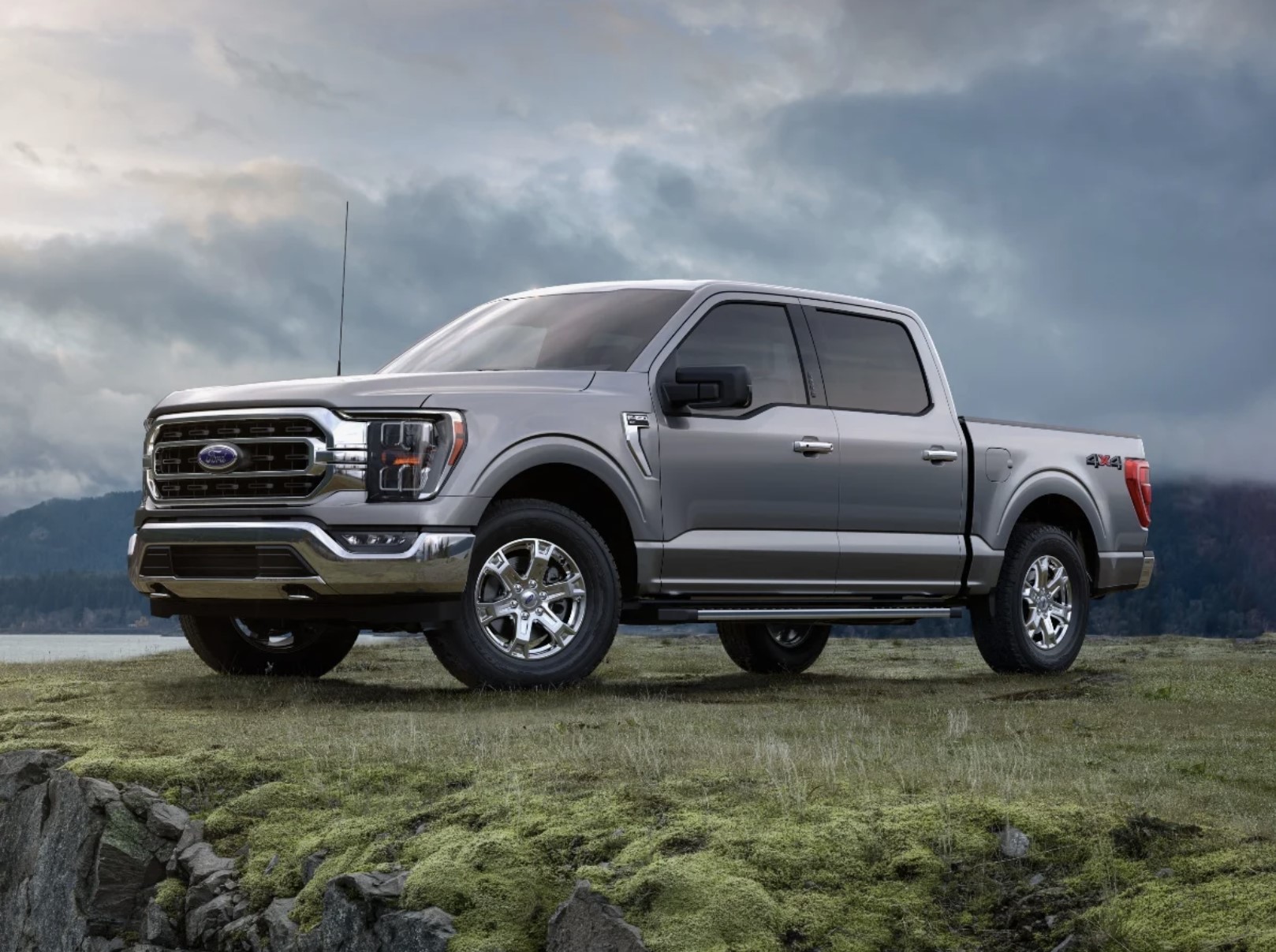 The 2023 Ford F-150 Hybrid parked in the grass
