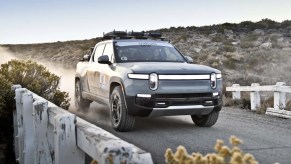 The 2023 Rivian R1T off-roading in the Rebelle Rally
