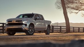 The 2023 Chevy Silverado 1500 Duramax diesel on a country road