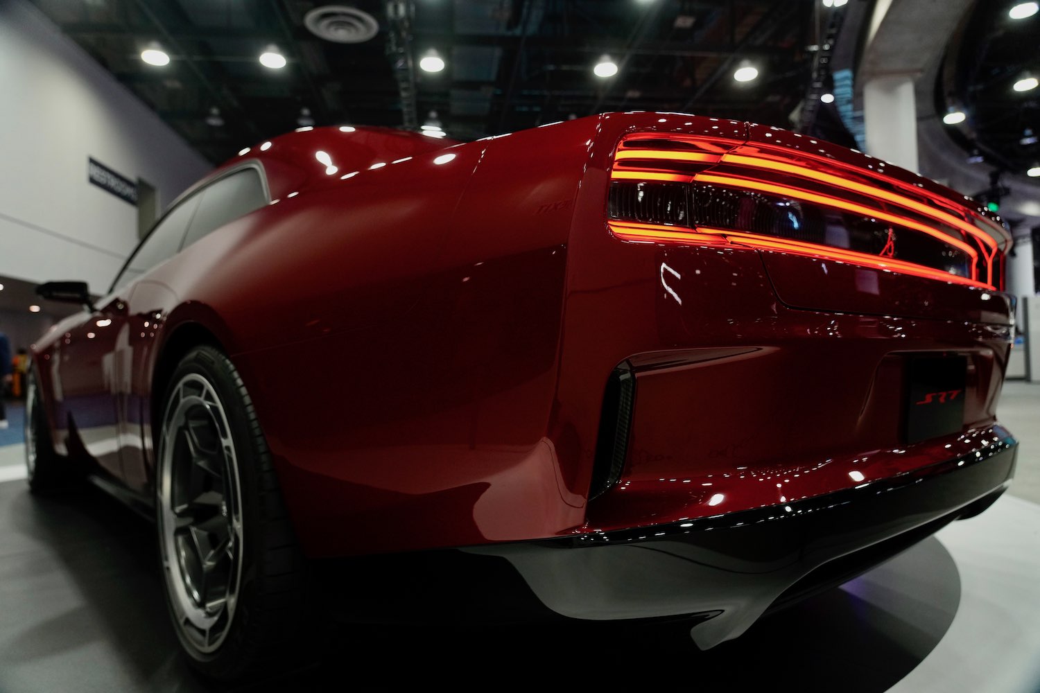 The rear fender of Dodge's 2024 Charger EV concept coupe at the Detroit auto show.