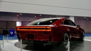 The rear of Dodge's 2024 Charger concept car which may be both gas and electric.