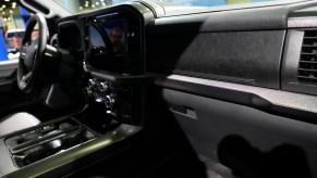 The leather interior of a premium Ford F-150 Tremor trim.