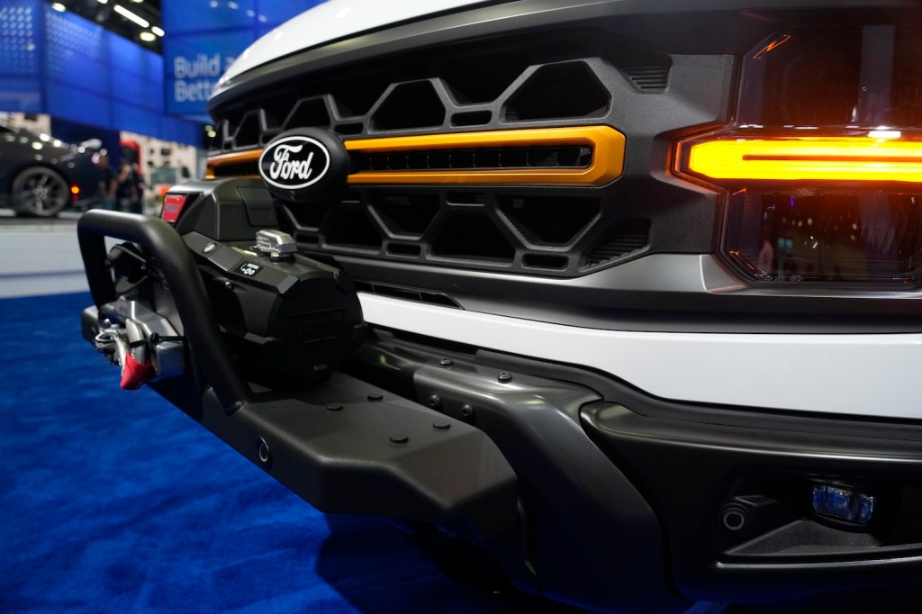 The bumper winch of a 2024 Ford F-150 Tremor.