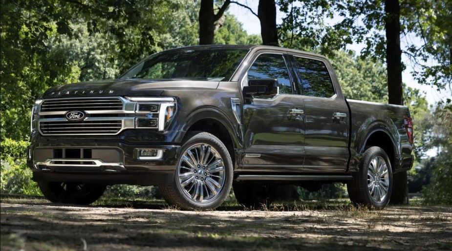The 2024 Ford F-150 off-roading in the woods