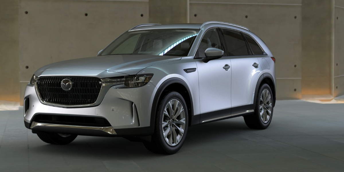 A 2024 Mazda CX-90 in Sonic Silver Metallic.