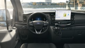 The dash view of the 2024 Ford Transit steering wheel.