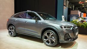 The Audi Q3 on display in silver at the Brussels Expo. Audi sales for the Q3 are up this year.