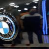 The BMW logo on the front of a model at Automobile Barcelona 2021. The BMW X8 hasn't been officially unveiled yet.