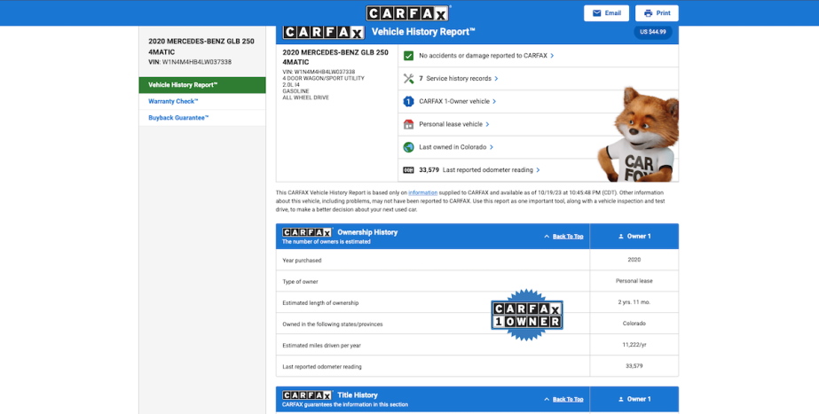 A screenshot of a CarFax report