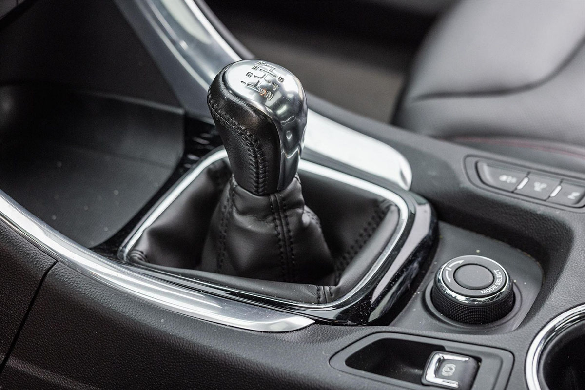 Black and chrome shifter inside the rare and desriable manual V8 sedan, the Chevrolet or Chevy SS.