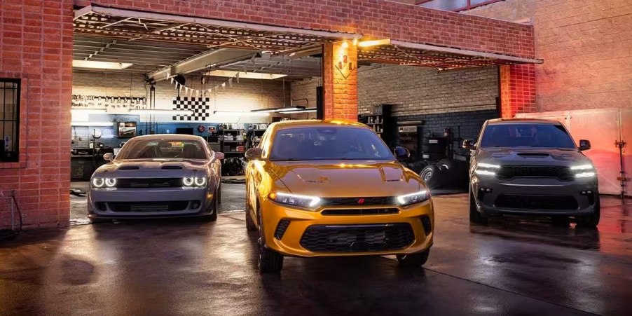 Dodge vehicles are parked.